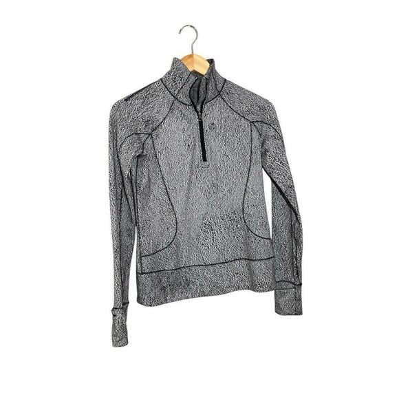 Lululemon Spray Jacquard Black White Rush Hour 1/2 Zip Long Sleeve Top Size 4 - Picture 1 of 5